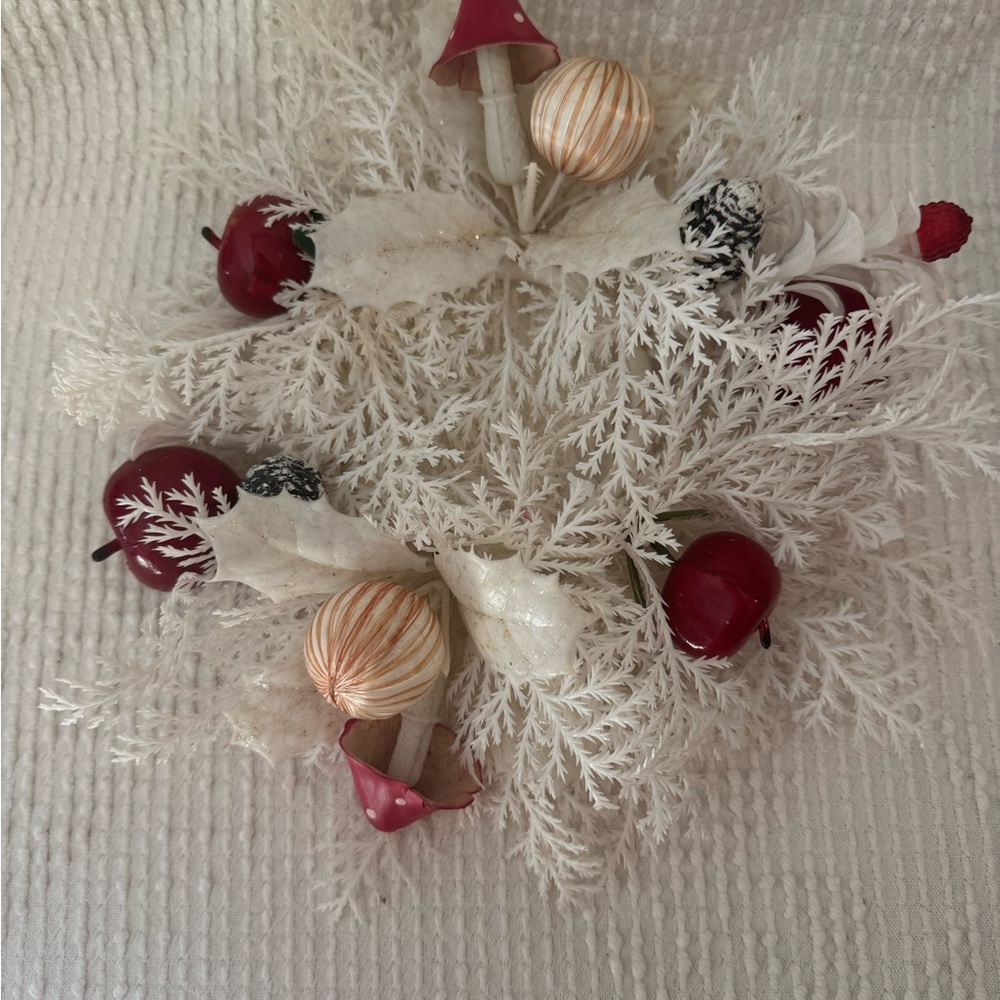 Vintage mushroom and apple  White and Red Holiday Christmas candle garland
